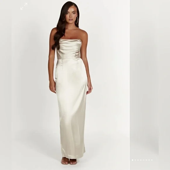 meshki bridesmaid dress Esther Iridescent Satin Cowl Maxi Dress - Lemon Sorbet main image 0